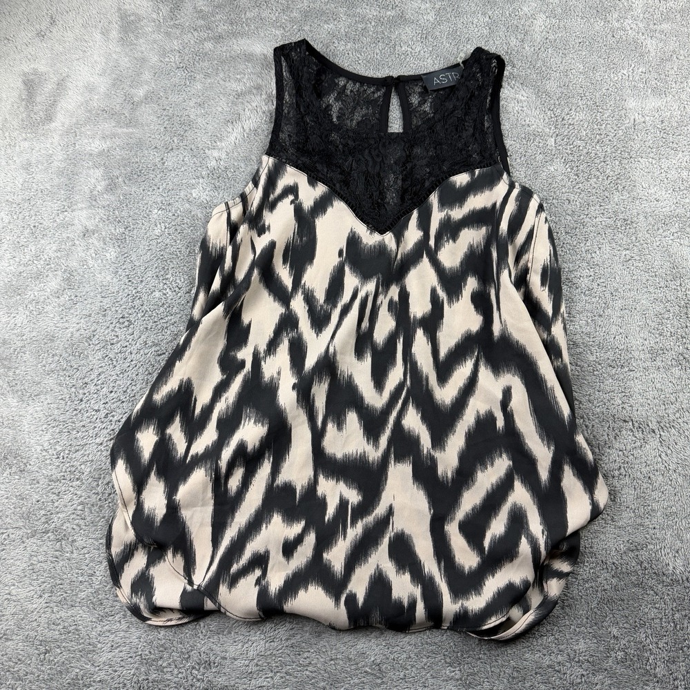 ASTR Tank Top Animal Print Lace Yoke Sleeveless Womens XS Black Tan